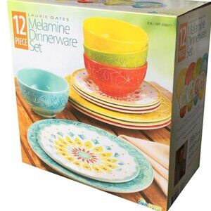 12 Piece Melamine Dinnerware Set  Color: Yellow & Orange & Green & Blue GUC